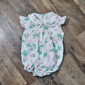 Vintage Babyfair Girl Ruffle Romper with Collar Strawberry Bubble One Piece 12 m